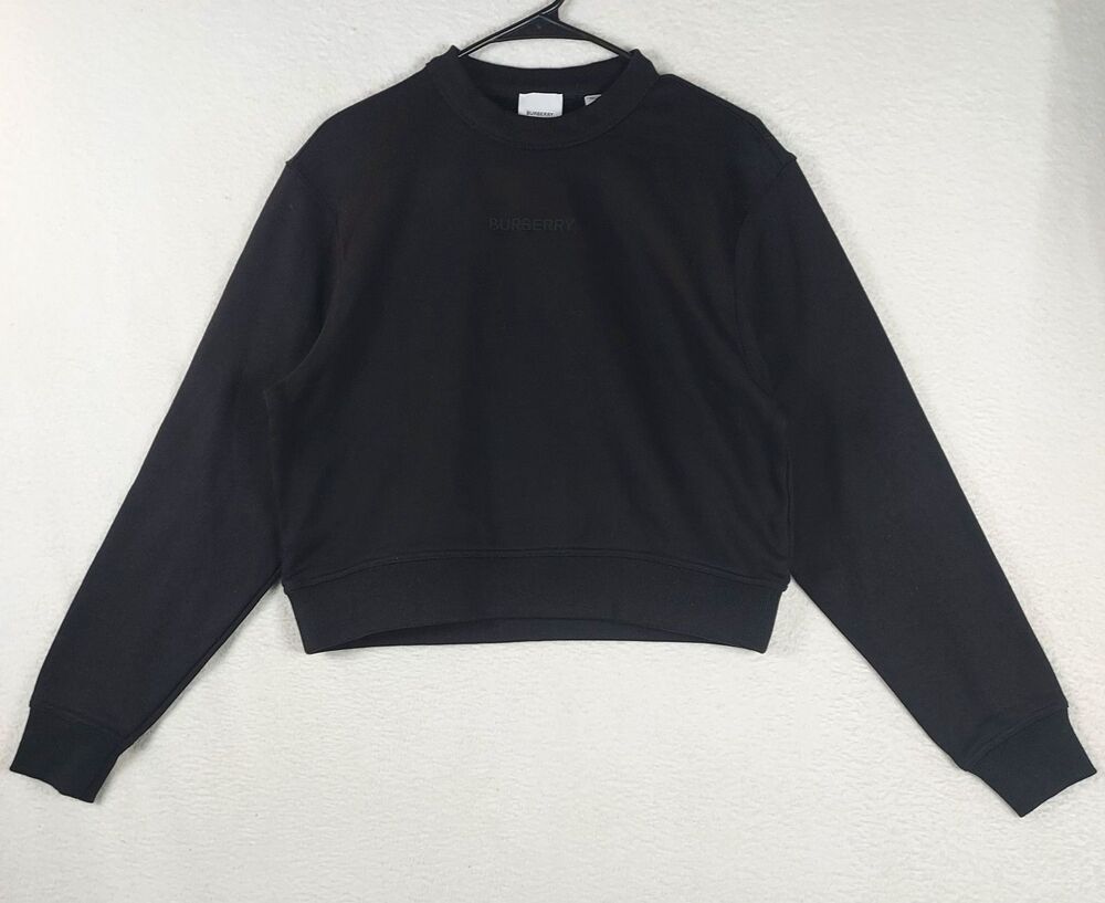 Burberry Black Crewneck Sweatshirt Womens Small Logo ReBurberry NWT